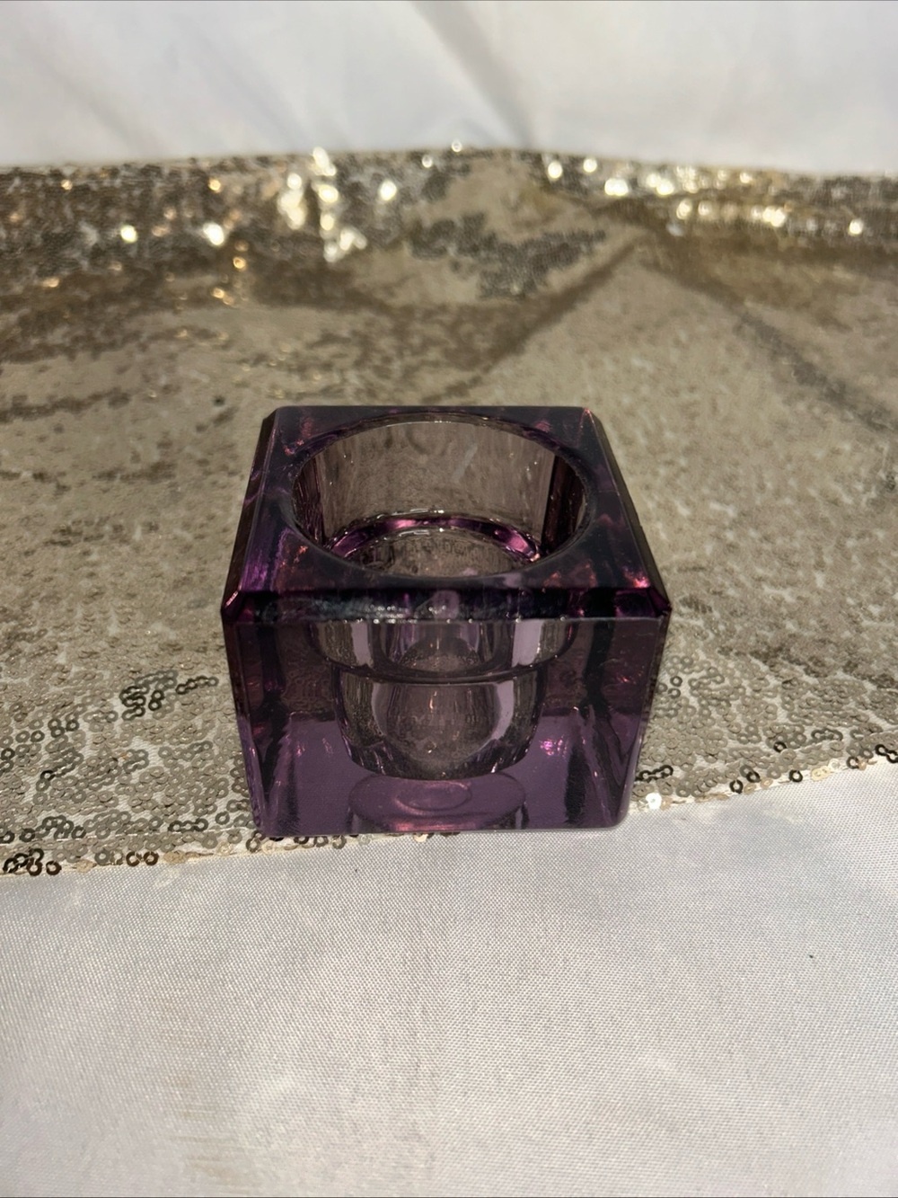Antique Inkwell very heavy sun turned Deep purple color art/ home decor. Wow